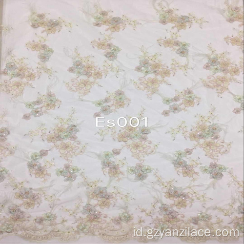 Beige pekerjaan tangan Beaded Embroidery Flower Fabric